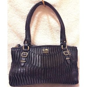 Coach navy pearl pleated leather shoulder handbag